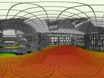 MorgenGrün Tageslichtsimulation mit Darstellung der Helligkeitsverteilung in einem Atrium in Fisheye-Optik